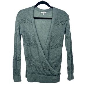Maurices Green Open Knit Textured V Surplice Neck Sweater XS